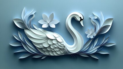 Fototapeta premium Bird, Swan, Paper Cut Art, Abstract Image, Texture, Pattern Background, Wallpaper, Cover and Screen for Smartphone, PC, Laptop, 9:16 and 16:9 Format
