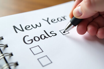 check new year goals blank page pen added touch happiness