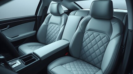 stock photo Luxurious white leather car seats, diamond stitching, electric vivid colors, 