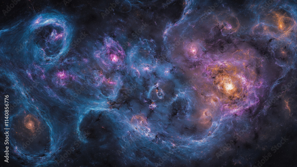 Wall mural blue and purple galaxy background created with generative ai technology