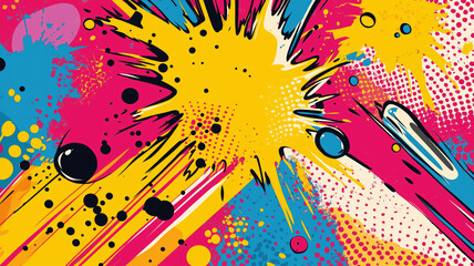 Comics illustration, retro and 90s style, pop art pattern, abstract crazy and psychedelic background, Generative AI