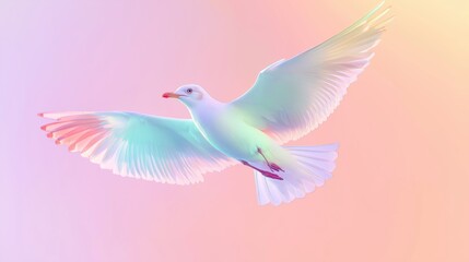 Obraz premium white seagull flying with wing spreading in air with pastel light background