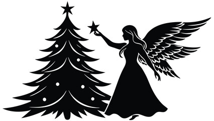 Angel Hovering Over a Christmas Tree