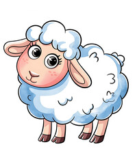 Fototapeta premium cartoon animation of baby sheep - Water color illustration, isolated on white background