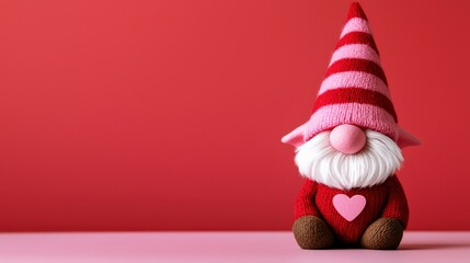 Cute and Colorful Gnome Ornament with Striped Hat and Heart on the Chest, Perfect for Valentine Day Decor and Seasonal Celebrations