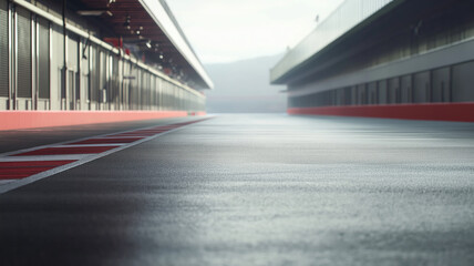 Fototapeta premium Empty motor sport asphalt race track, clear and awaiting action, with no cars in sight