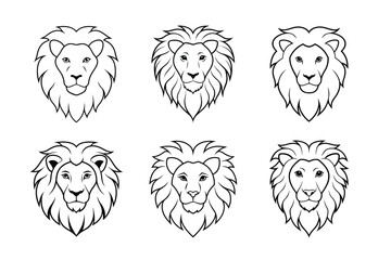 A set of lion head line art vector illustration