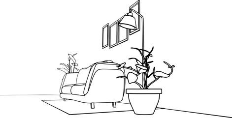 Fototapeta premium vector interior black lines sketch sofa with paintings