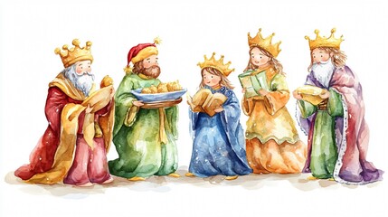 Three Wise Men Bringing Gifts - Christmas Nativity Scene Watercolor Painting