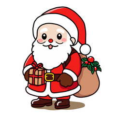 Cute Santa Claus with Gift and Christmas Sack Illustration