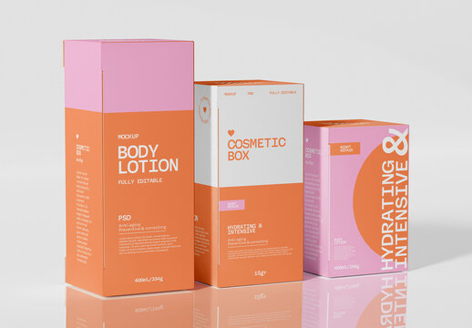 Different Size of Boxes with Reflective Surface Mockup