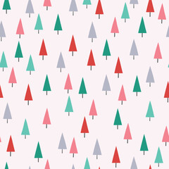 Colourful Christmas seamless pattern with cartoon trees. Minimalist concept. Vector illustration