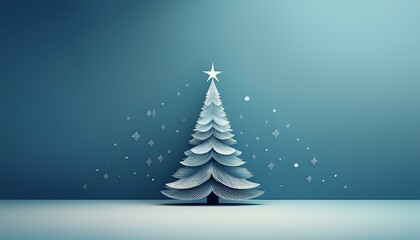 Christmas tree in blue and white background, minimalist design