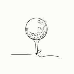 Golf Ball on Tee in Minimalist Line Art Style, AI Generation