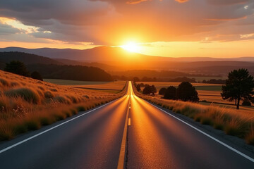 freedom found sunset countryside drives golden light illuminating rolling hills endless open road ahead