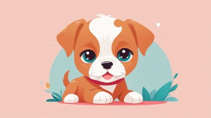 Fototapeta premium Cute cartoon puppy with big eyes on pastel background