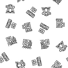 college teacher student class vector seamless pattern thin line illustration