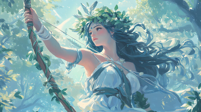 Greek goddes Atremis illustration, Atremis, Goddes of the Hunt and the Moon