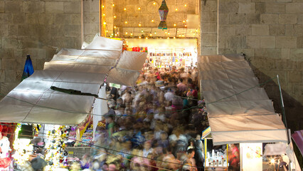 Damascus Gate or Shechem Gate night timelapse, one of the gates to the Old City of Jerusalem, Israel
