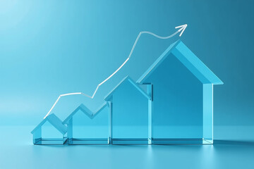 glass house upward trend blue background represents growth real estate