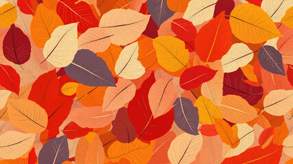 Fototapeta premium Many autumn fall leaves as seamless pattern background