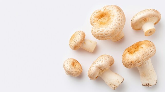 Shiitake mushrooms, raw fungi, cooking ingredient, healthy food, close up, isolated on white, copy space, culinary, food photography, nutritious, shiitake, lentinula edodes


