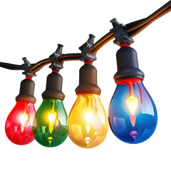 Colorful Christmas Lights in Cartoon Style Isolated on Transparent or White Background, PNG