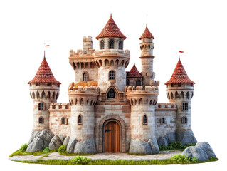 Enchanting Fairy Tale Castle with Turrets on Transparent Background
