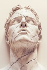 Roman Marble Statue with Cracked Details on Neutral Background in Classic Art Style