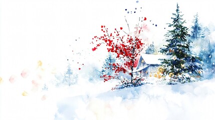 A Watercolor Christmas: Cozy Cabin in Snowy Wonderland
