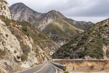 Older dissected surficial sediments, dissected lower alluvial gravel and sand remnants. Angeles Crest Scenic Byway, Los Angeles County, California. San Gabriel Mountains.