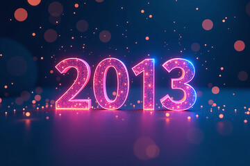 happy new year digital banner futuristic glowing polygonal style illustration dark blue