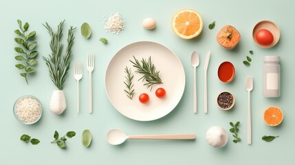 Pastel-colored minimalist food icon set, combining elegant simplicity with modern culinary design elements