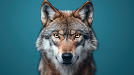 Obraz premium close up of wolf with striking eyes and detailed fur, showcasing its majestic presence