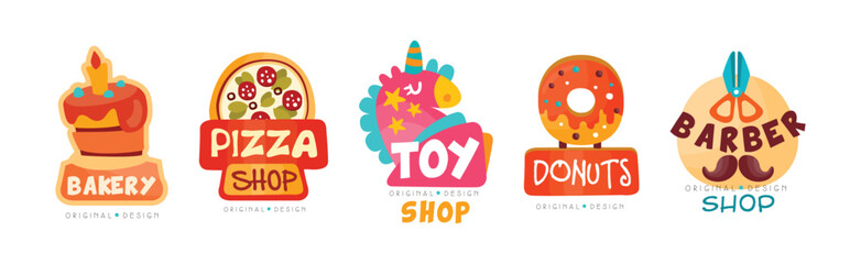 Different Shop and Store Label and Sticker Design Vector Set