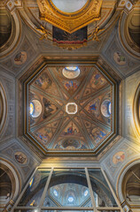 ALESSANDRIA, ITALY - SEPTEMBER 9, 2024: The ceiling frescoes (life of Virgin Mary) in the Cathedral...