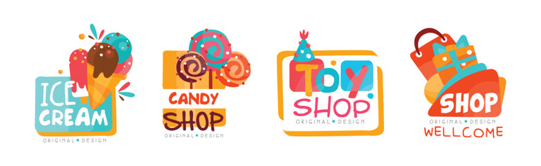 Different Shop and Store Label and Sticker Design Vector Set