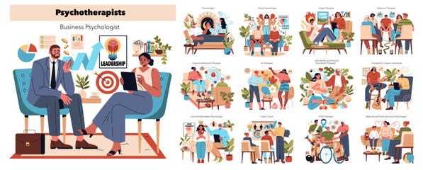 Psychotherapists. Flat Vector Illustration