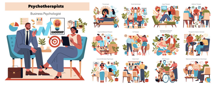 Psychotherapists. Flat Vector Illustration