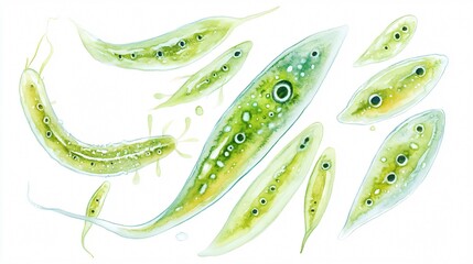 Microscopic Watercolor Painting of Euglena: A Glimpse into the Microscopic World