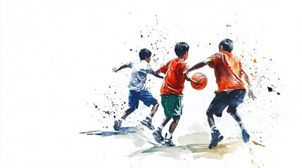 Dynamic Basketball Players in Action: A Watercolor Painting of Youthful Energy and Skill