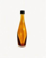 Elegant Amber Glass Bottle with Black Cap on White Background