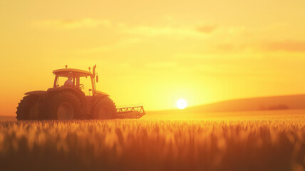 Obraz premium A farmer in a tractors and harvester working in the field to prepares the ground . Agriculture concept suitable for production. A tractor on a soybean farm in the spring sunset. generative ai