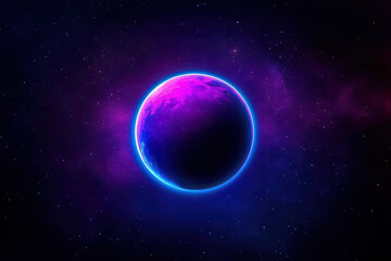 Obraz premium vibrant alien like planet with glowing blue outline, surrounded by cosmic colors