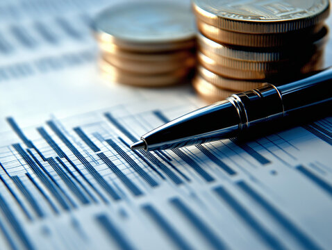 Finanzielle Planung mit M&uuml;nzen und Diagrammen zur Budgetanalyse

