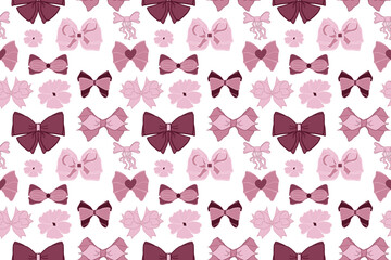 Bow coquette pink and soft romantic seamless pattern Digital background Valentines day vector graphics