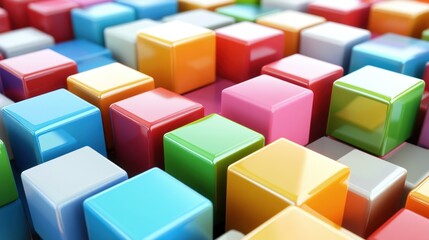 Obraz premium Colorful Cubes Abstract Background: A vibrant, dynamic composition of glossy cubes in a multitude of colors, creating a visually stimulating and playful abstract background.