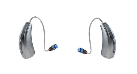 Pair of hearing aids showing advanced technology for hearing loss