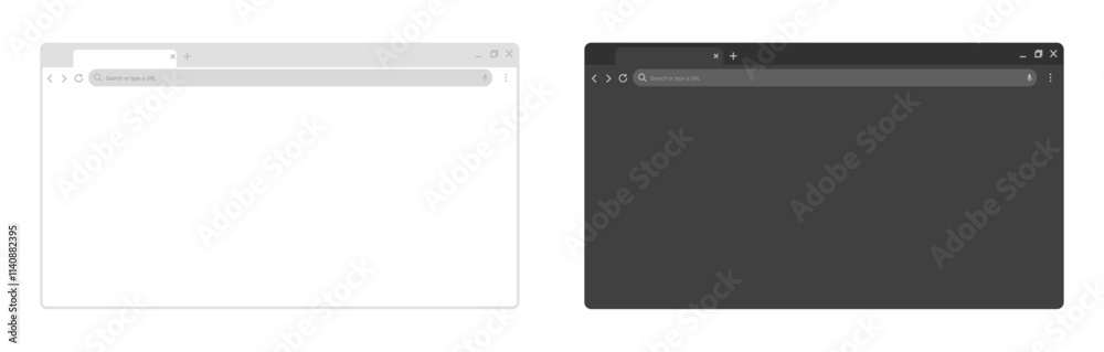 Poster blank web browser window: mockup featuring a tab, toolbar, and search field in light and dark modes,