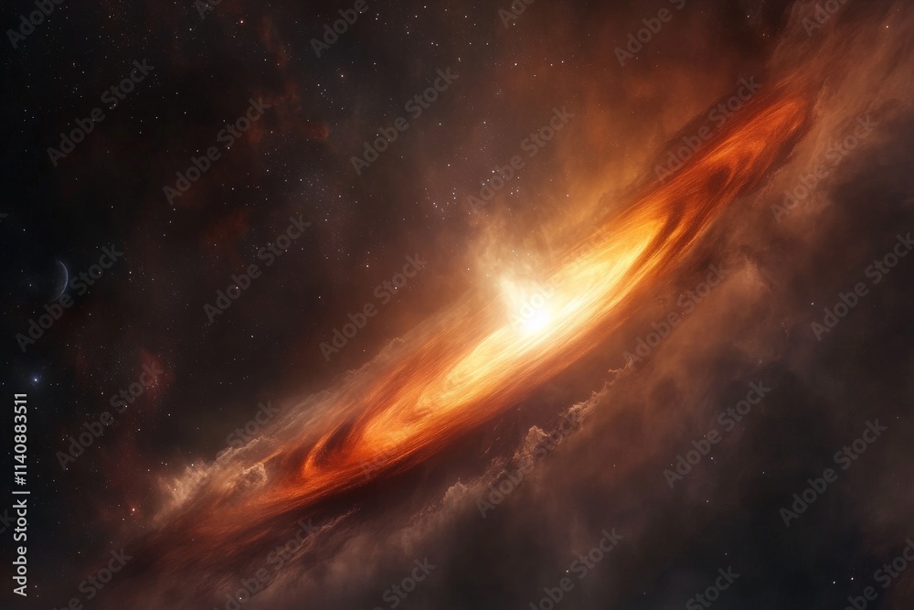 Poster This captivating image captures the beauty of an accretion disk swirling around a luminous star, illustrating the dynamic processes in stellar formation and evolution.